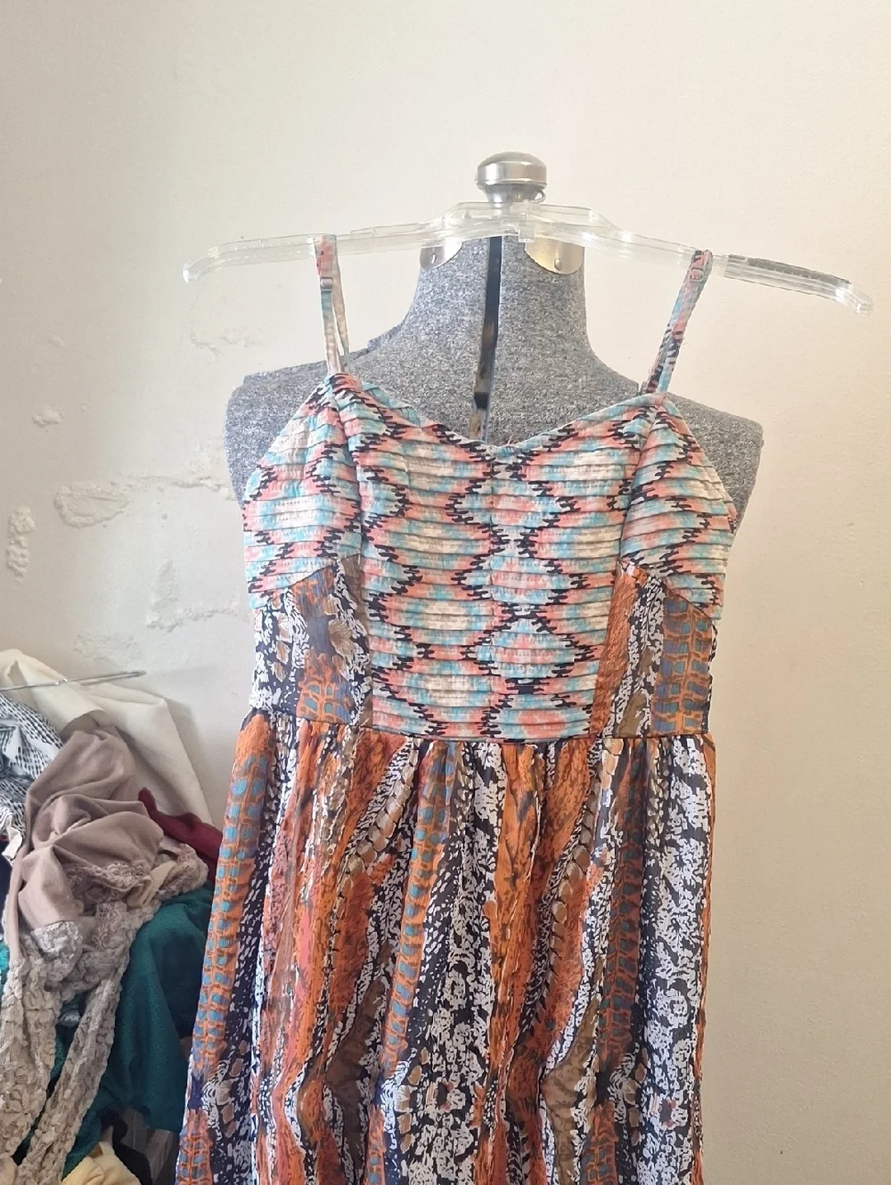 Band of Gypsies Multi-Print Maxi Dress in Orange & Teal